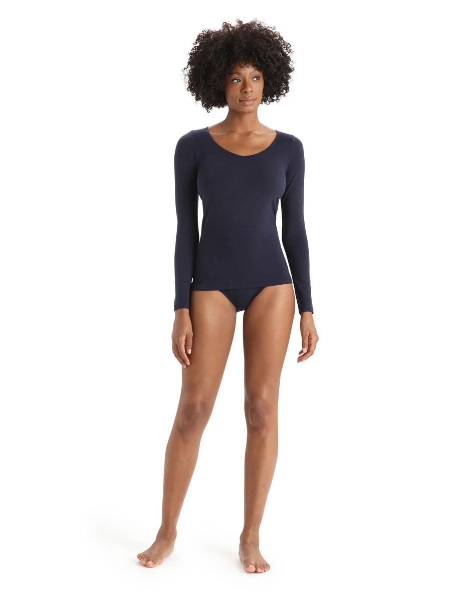 Women's Icebreaker Merino Siren Long Sleeve Sweetheart Top Underwear Midnight Navy | CA 1260RVDW